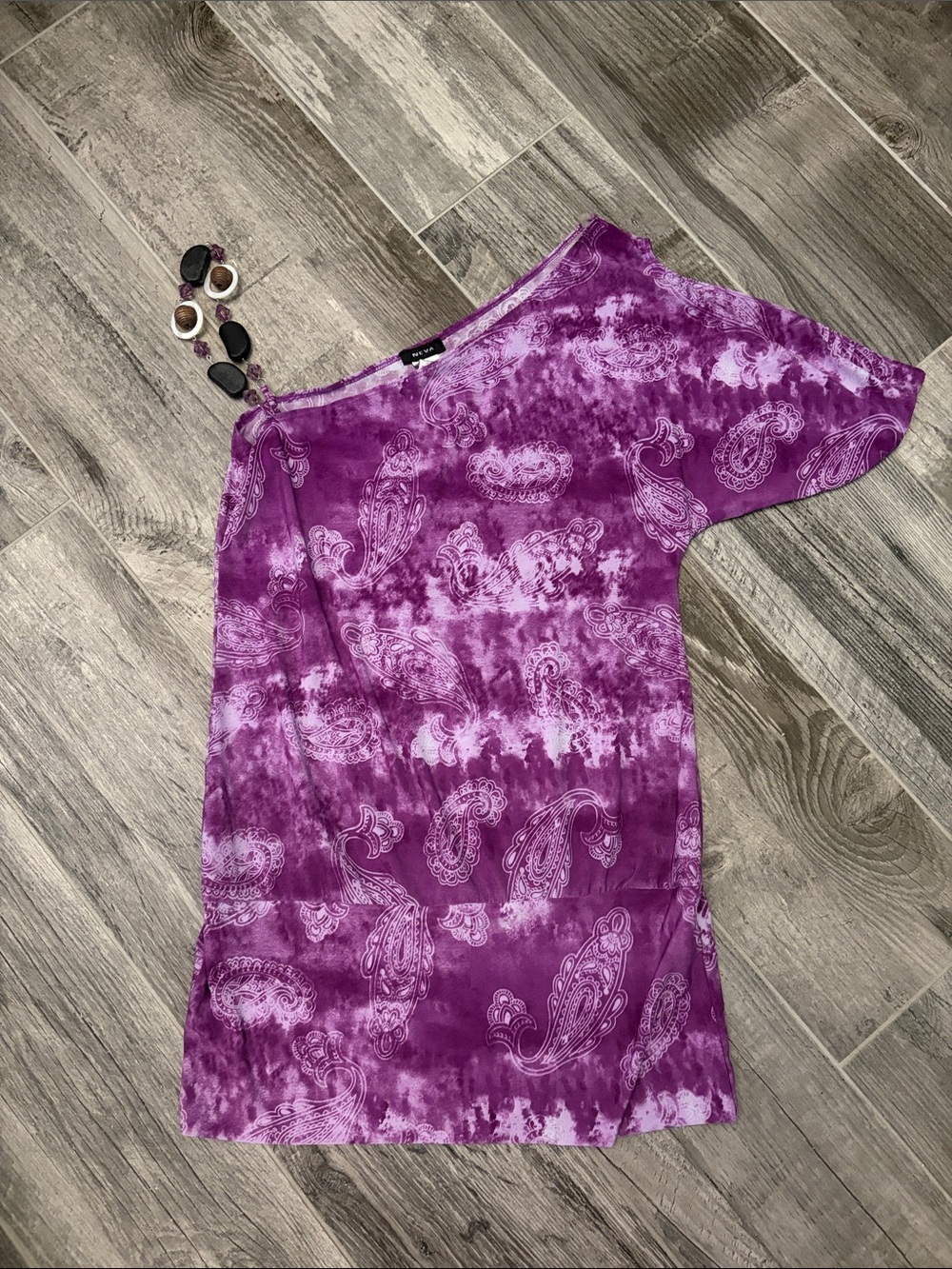 One-Shoulder Purple Paisley Women’s Top